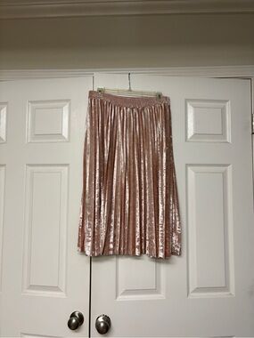 a new day Rose Blush Pleated Velvet Midi Skirt